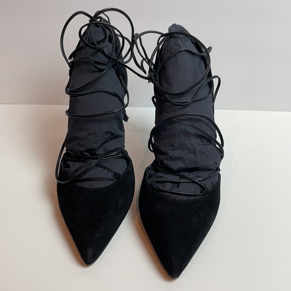 Saint Laurent Black Suede Ankle Wrap Pointed Pumps - Picture 7 of 8